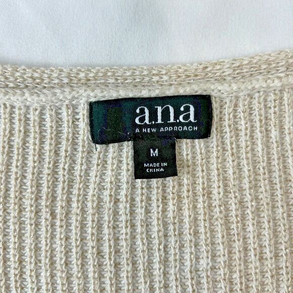 a.n.a. NEW APPROACH V-Neck Tunic Sweater-Cream/Ivory w Gold Metallic Thread Sz M - Picture 6 of 11